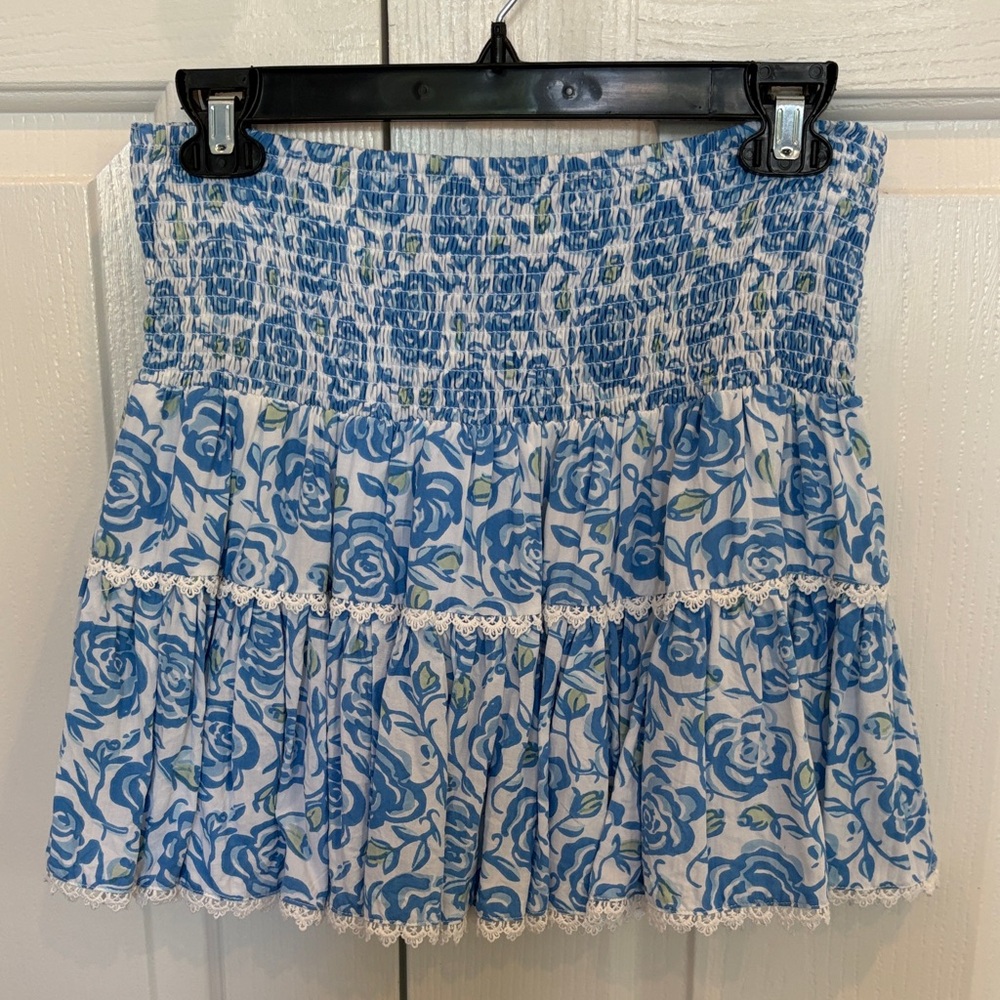 Sail to Sable Blue and White Floral Mini Skirt